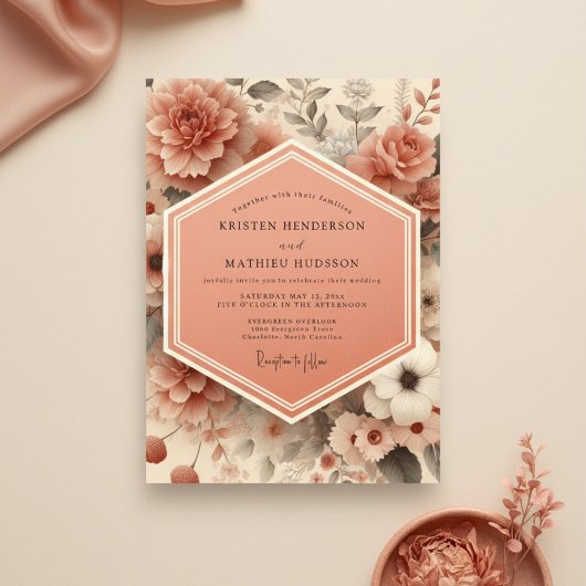 Peach Blossom Romance Wedding Kaart