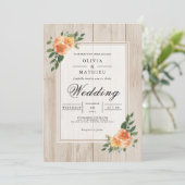Peach Blossom Rustic Wood Wedding Kaart (Staand voorkant)