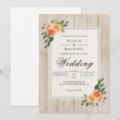 Peach Blossom Rustic Wood Wedding Kaart (Voorkant / Achterkant)