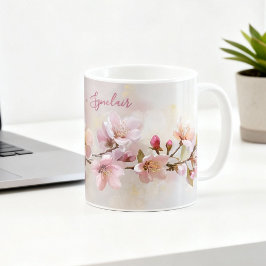 Peach Blossom Spring Floral Teacher Name Script Koffiemok