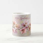 Peach Blossom Spring Floral Teacher Name Script Koffiemok (Center)