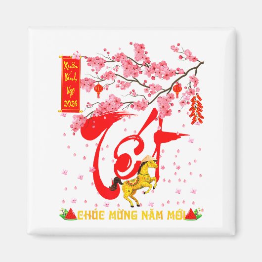Peach Blossom Vietnamese Lunar New Year Horse 2026 Magneet (Voorkant)