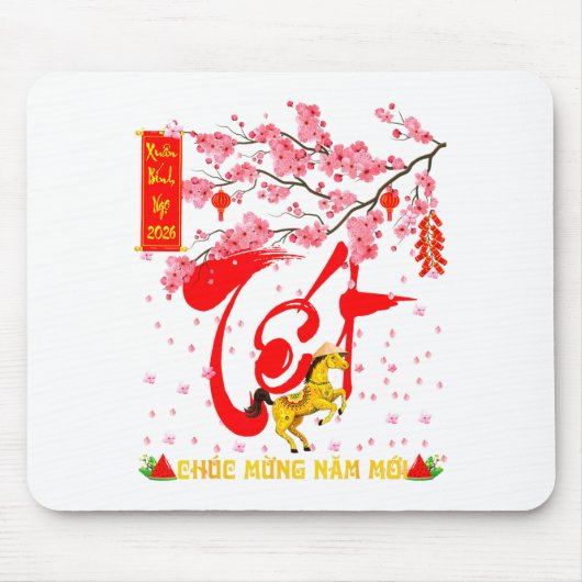 Peach Blossom Vietnamese Lunar New Year Horse 2026 Muismat (Voorkant)
