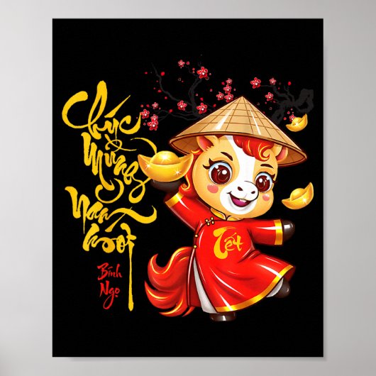 Peach Blossom Vietnamese Lunar New Year Horse 2026 Poster (Voorkant)