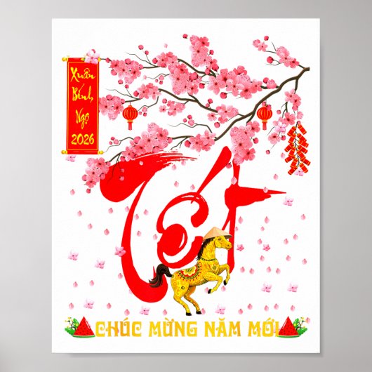 Peach Blossom Vietnamese Lunar New Year Horse 2026 Poster (Voorkant)