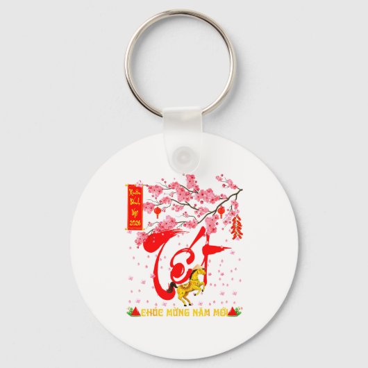 Peach Blossom Vietnamese Lunar New Year Horse 2026 Sleutelhanger (Voorkant)