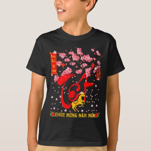 Peach Blossom Vietnamese Lunar New Year Horse 2026 T-shirt (Voorkant)