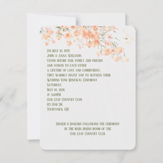 Peach Blossom Vow Renewal Kaart (Achterkant)
