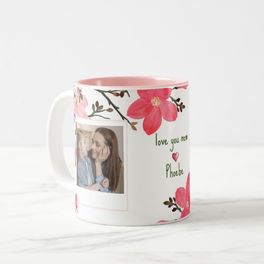 Peach Blossom Waterverf Moederdag Foto Mok (Voorkant links)