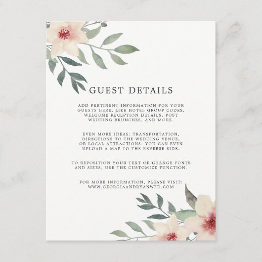 Peach Blossom Wedding Guest Details Kaart (Voorkant)