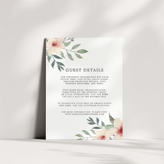 Peach Blossom Wedding Guest Details Kaart