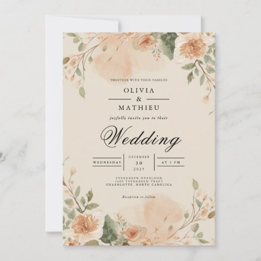 Peach Blossom Wedding Kaart (Voorkant)
