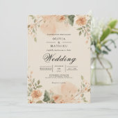 Peach Blossom Wedding Kaart (Staand voorkant)