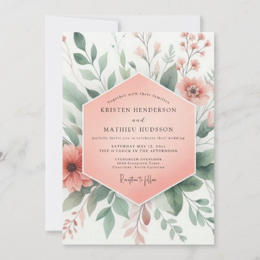 Peach Blossom Whimsy Wedding Kaart (Voorkant)