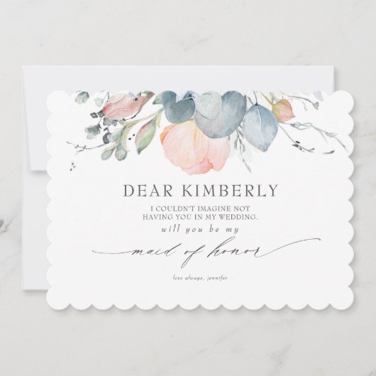 Peach Blossoms Dusty Blue Be My Maid of Honor Kaart (Voorkant)