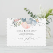 Peach Blossoms Dusty Blue Be My Maid of Honor Kaart (Staand voorkant)