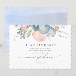 Peach Blossoms Dusty Blue Be My Maid of Honor Kaart