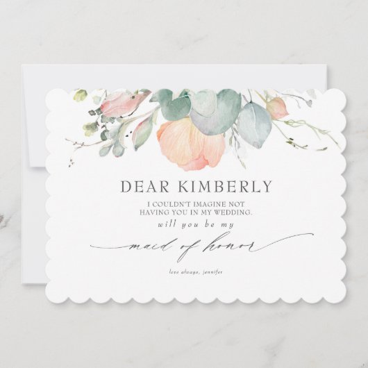 Peach Blossoms Floral Be My Maid of Honor Kaart (Voorkant)