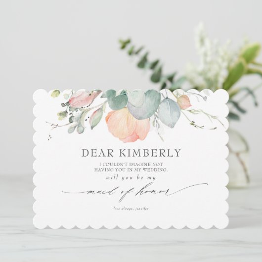 Peach Blossoms Floral Be My Maid of Honor Kaart (Staand voorkant)