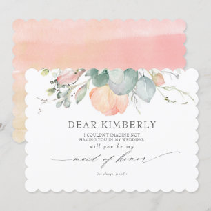 Peach Blossoms Floral Be My Maid of Honor Kaart