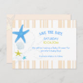 Peach & Blue Beach Baby Boy Shower Bewaar de datum Aankondigingskaart (Voorkant / Achterkant)