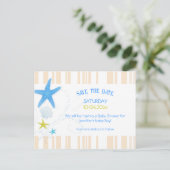 Peach & Blue Beach Baby Boy Shower Bewaar de datum Aankondigingskaart (Staand voorkant)