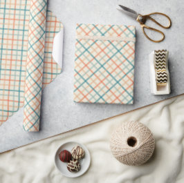 Peach Blue Beige Pastel Plaid Cadeaupapier