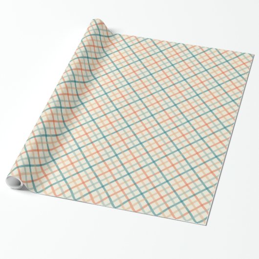 Peach Blue Beige Pastel Plaid Cadeaupapier (Uitgerold)