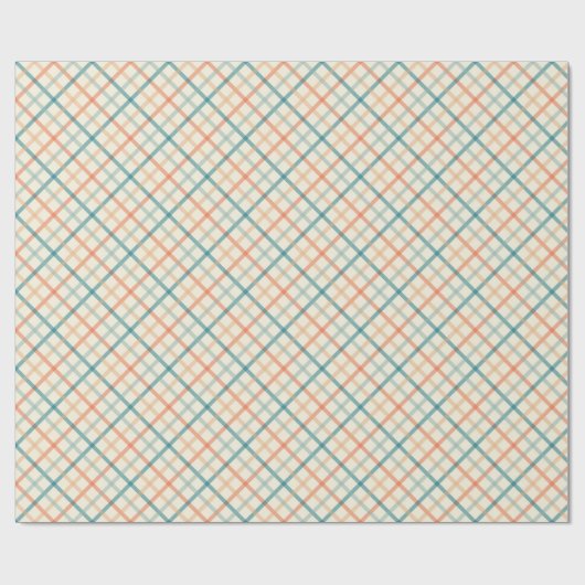 Peach Blue Beige Pastel Plaid Cadeaupapier (Vlak)