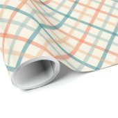 Peach Blue Beige Pastel Plaid Cadeaupapier (Rol Hoek)