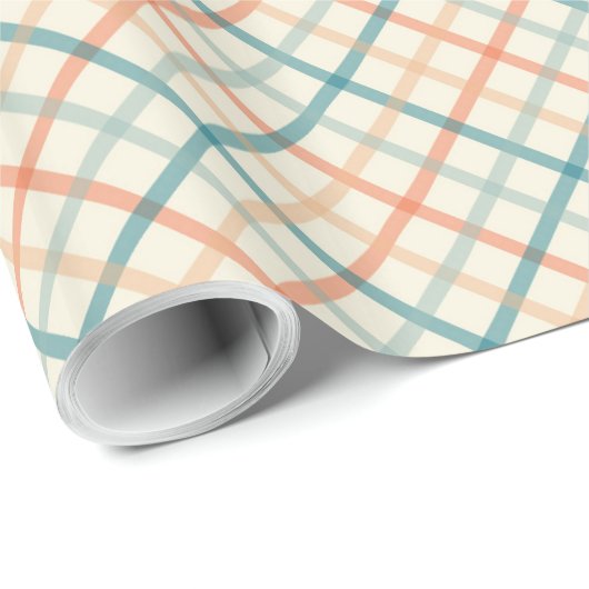Peach Blue Beige Pastel Plaid Cadeaupapier (Rol Hoek)