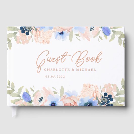 Peach Blue Blush Wedding Gastenboek (Voorkant)