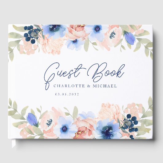 Peach Blue Blush Wedding Gastenboek (Voorkant)