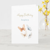 Peach Blue Butterflies Birthday Kaart (Gele Bloem)