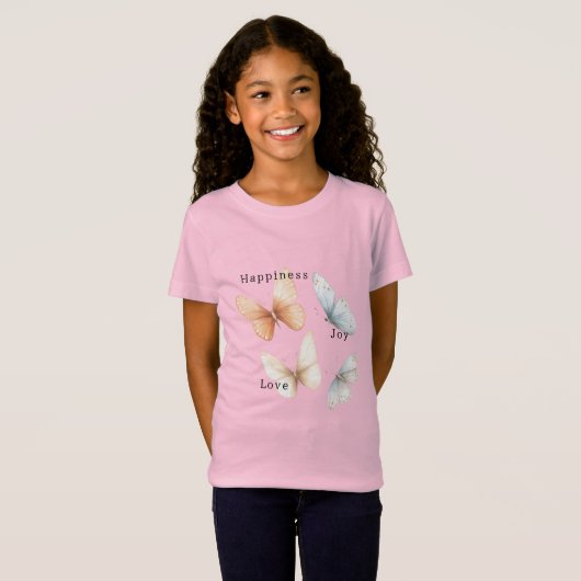 Peach Blue Butterflies Happiness Love Joy T-shirt (Voorkant volledig)