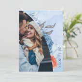 Peach Blue Floral foto Weddenschap Save the Date (Staand voorkant)