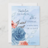 Peach Blue Floral foto Weddenschap Save the Date (Achterkant)