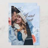 Peach Blue Floral foto Weddenschap Save the Date (Voorkant / Achterkant)