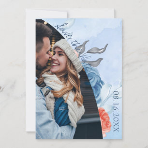 Peach Blue Floral foto Weddenschap Save the Date