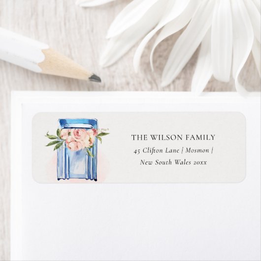 Peach Blue Floral Mailbox We hebben Adres verplaat Etiket (Insitu)