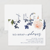 Peach & Blue Floral No Wrap Vrijgezellenfeest Informatiekaartje (Voorkant / Achterkant)