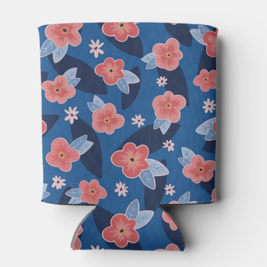 Peach & Blue Floral patroon Blikjeskoeler (Achterkant)