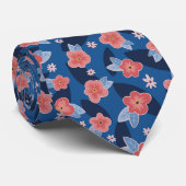 Peach & Blue Floral Pattern Stropdas (Opgerold)