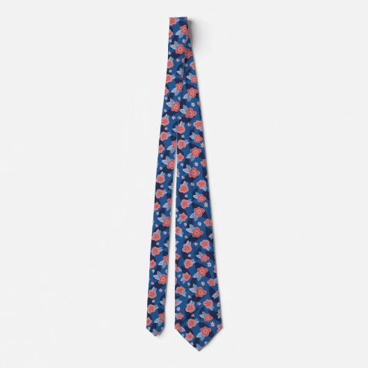 Peach & Blue Floral Pattern Stropdas (Achterkant)