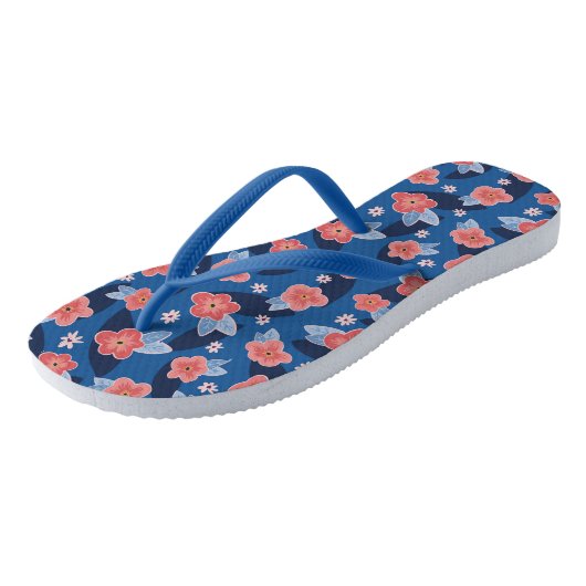 Peach & Blue Floral Teenslippers (Schuin)
