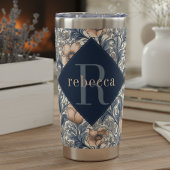 Peach Blue Floral William Morris Elegant Monogram Geïsoleerde Drinkbeker