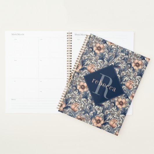 Peach Blue Floral William Morris Elegant Monogram Planner (Display)