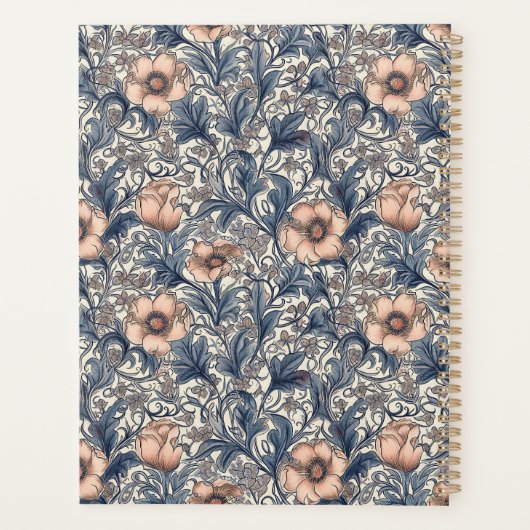 Peach Blue Floral William Morris Elegant Monogram Planner (Achterkant)