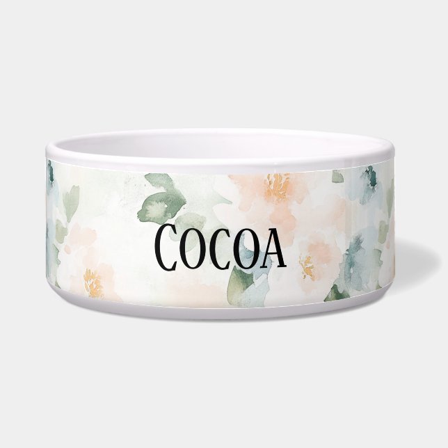 Peach Blue Flowers   Voerbakje (Voorkant)