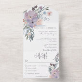 Peach Blue & Lavender Boho Floral White Dinner All In One Uitnodiging (Binnen)